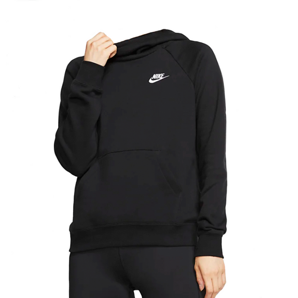 Womens Nike Sportswear Essential Funnel-Neck Fleece Pullover Hoodie Black