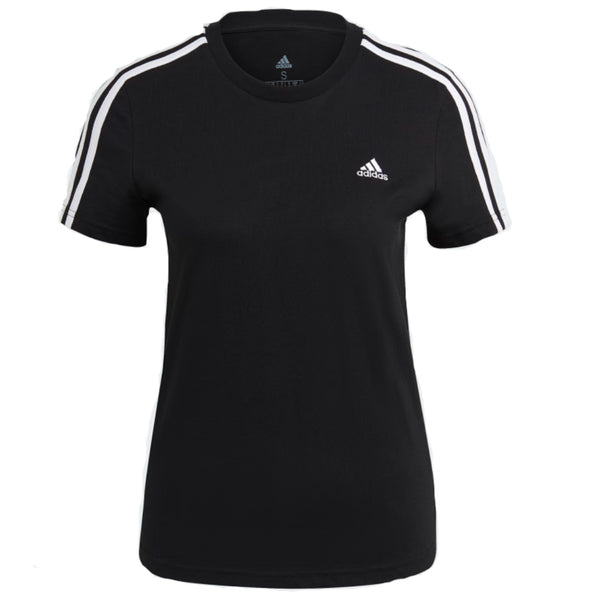 Womens Adidas Essentials 3 Stripe Tee Black/White