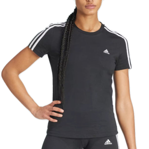 Womens Adidas Essentials 3 Stripe Tee Black/White