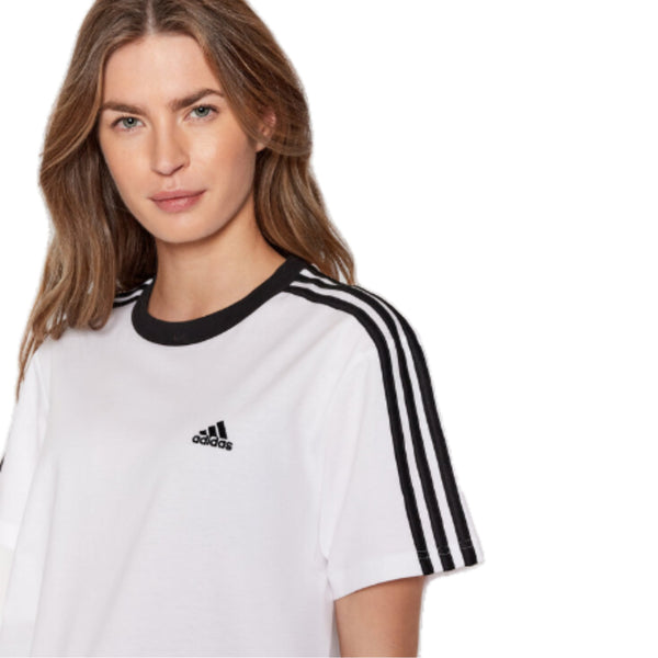 Womens Adidas Essentials 3 Stripe Tee White/Black