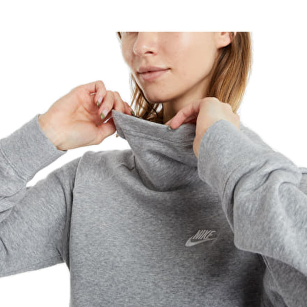 Womens Nike Sportswear Essential Funnel-Neck Fleece Pullover Hoodie Grey