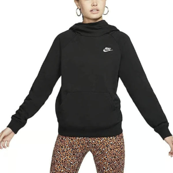 Womens Nike Sportswear Essential Funnel-Neck Fleece Pullover Hoodie Black
