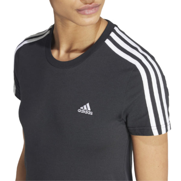 Womens Adidas Essentials 3 Stripe Tee Black/White