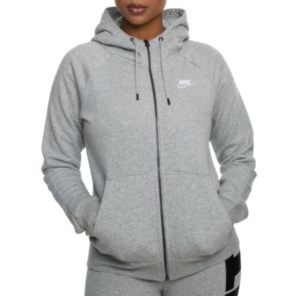 Womens Nike Sportswear Essential Full Zip Fleece Hooded Jacket Grey