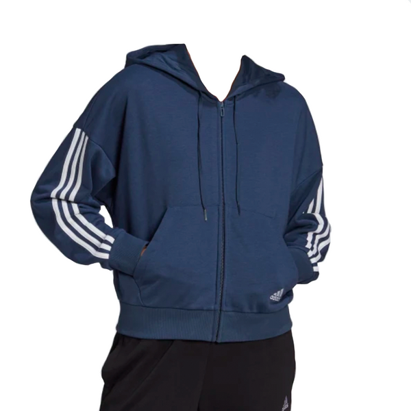 Womens Adidas Essentials Cut 3-Stripe Full Zip Hoodie Navy