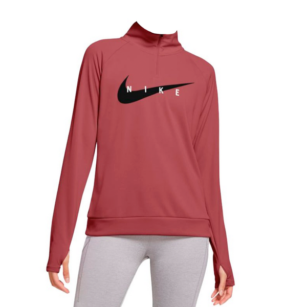 Womens Nike Swoosh 1/4 Zip Long Sleeve Running Top Canyon Red