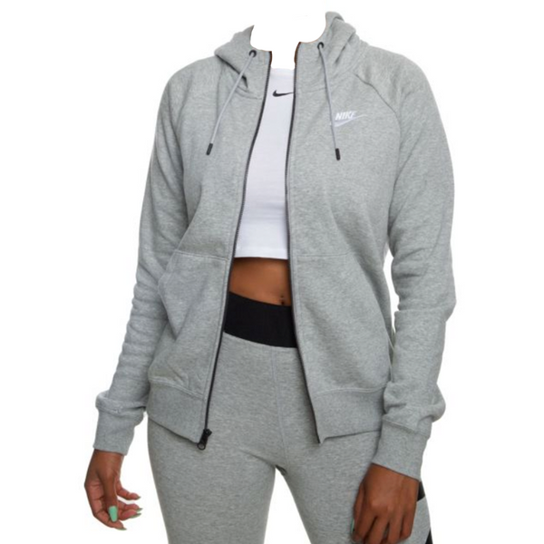 Womens Nike Sportswear Essential Full Zip Fleece Hooded Jacket Grey